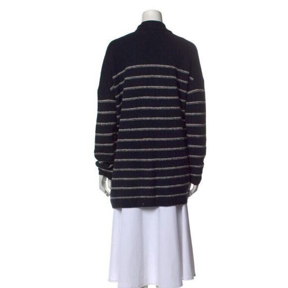 Vince S Cardigan Sweater Oversized Blue Striped Soft Wool Boyfriend Fit Chunky - Picture 3 of 6